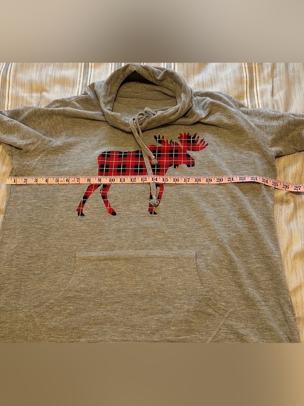 GRAY w/RED & BLACK PLAID MOOSE COWL NECK SWEATSHIRT Women’s 1X - Picture 5 of 5